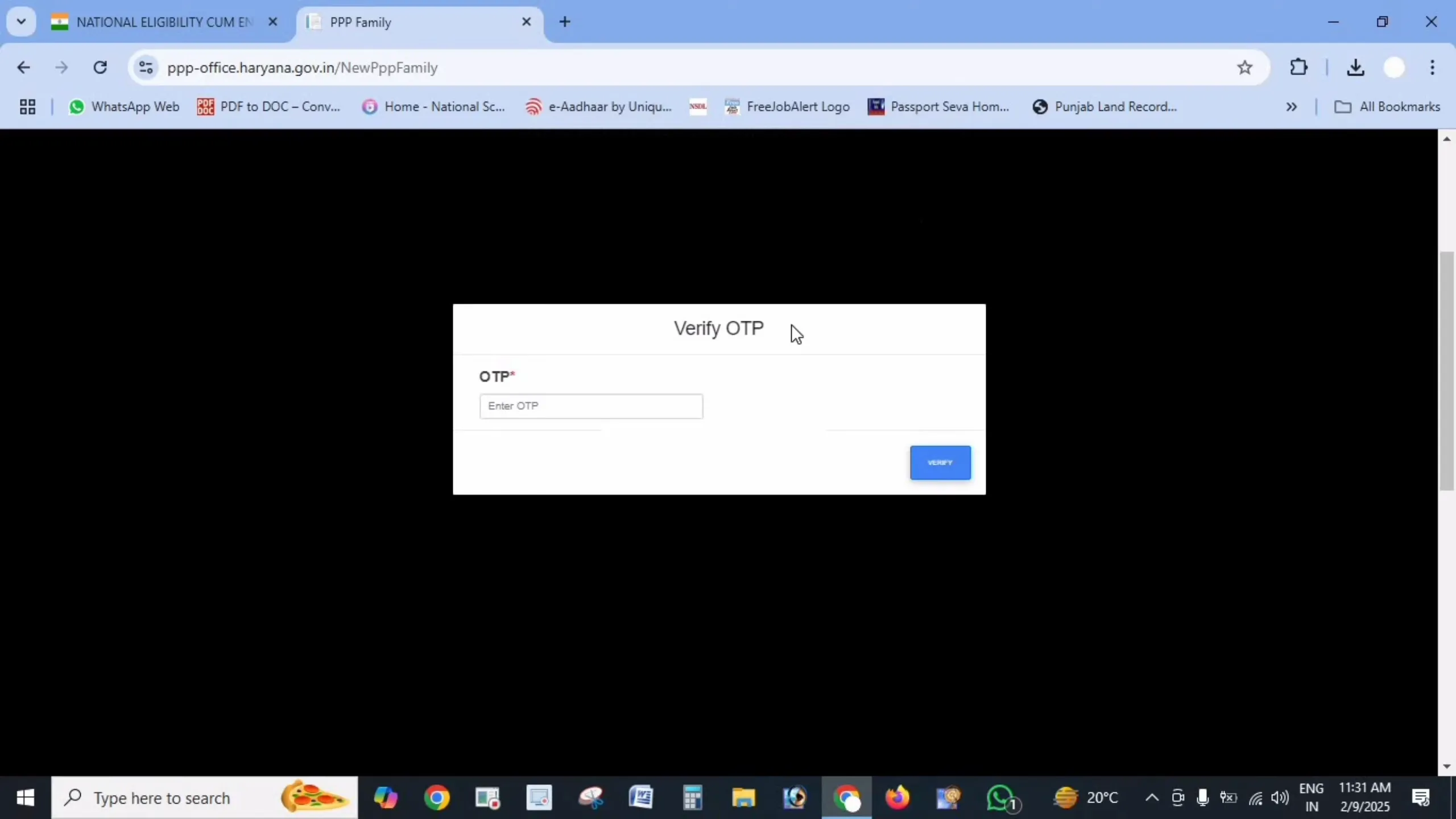 Verify OTP screen during Haryana Family ID registration